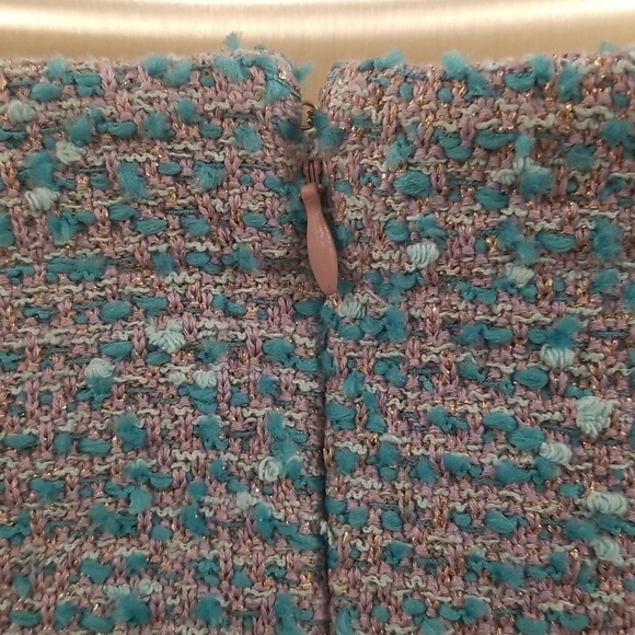 💕ST. JOHN💕 Cotton Blend Confetti Tweed Boucle Metallic Knit Midi Skirt Blue 14 - Picture 5 of 16